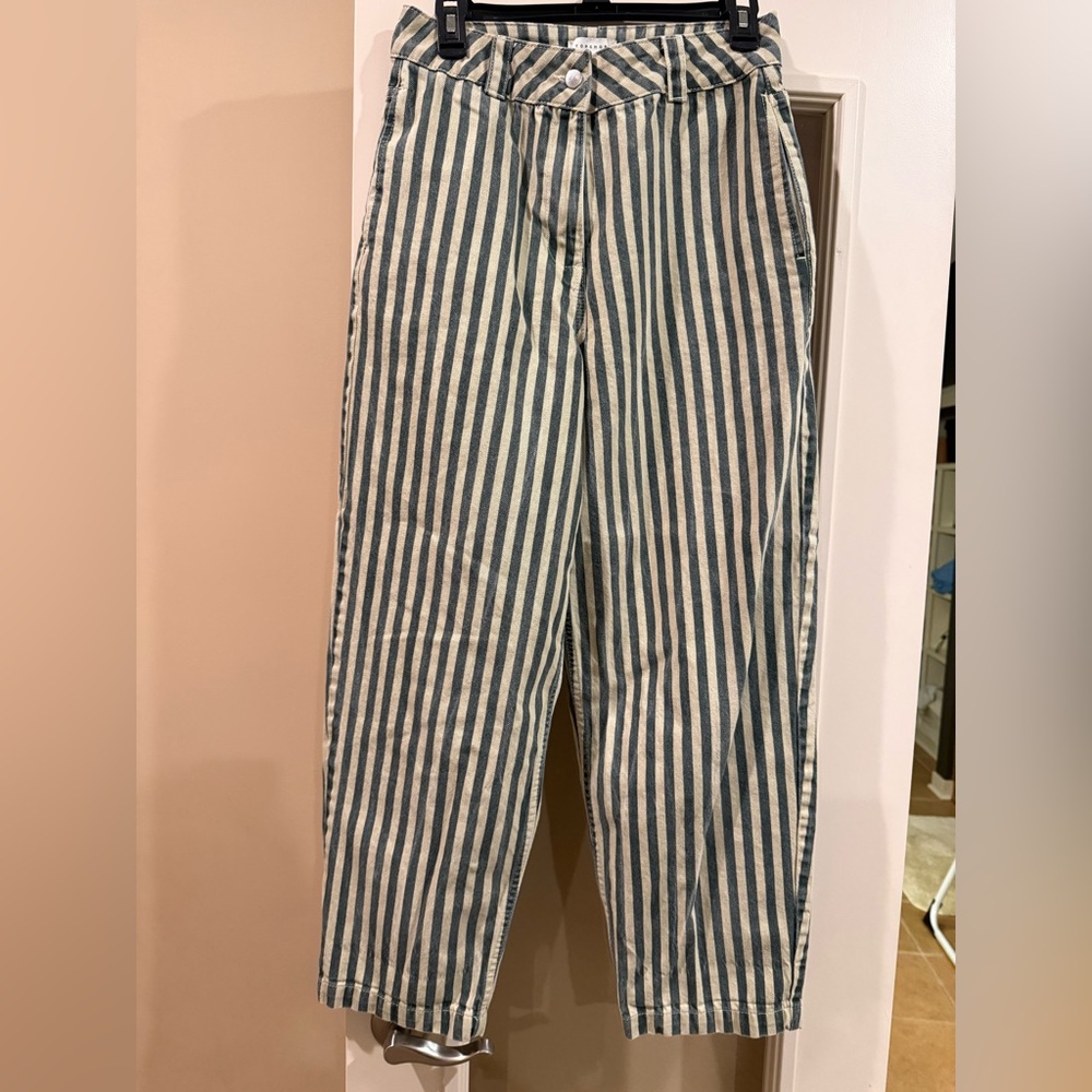 Topshop Blue and Cream Striped Pants